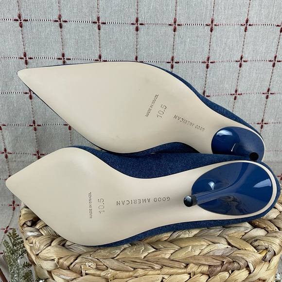 GOOD AMERICAN “Emma” Denim Heel Ultra High Blue Denim Stilettos Sz 10.5 New - Picture 9 of 9